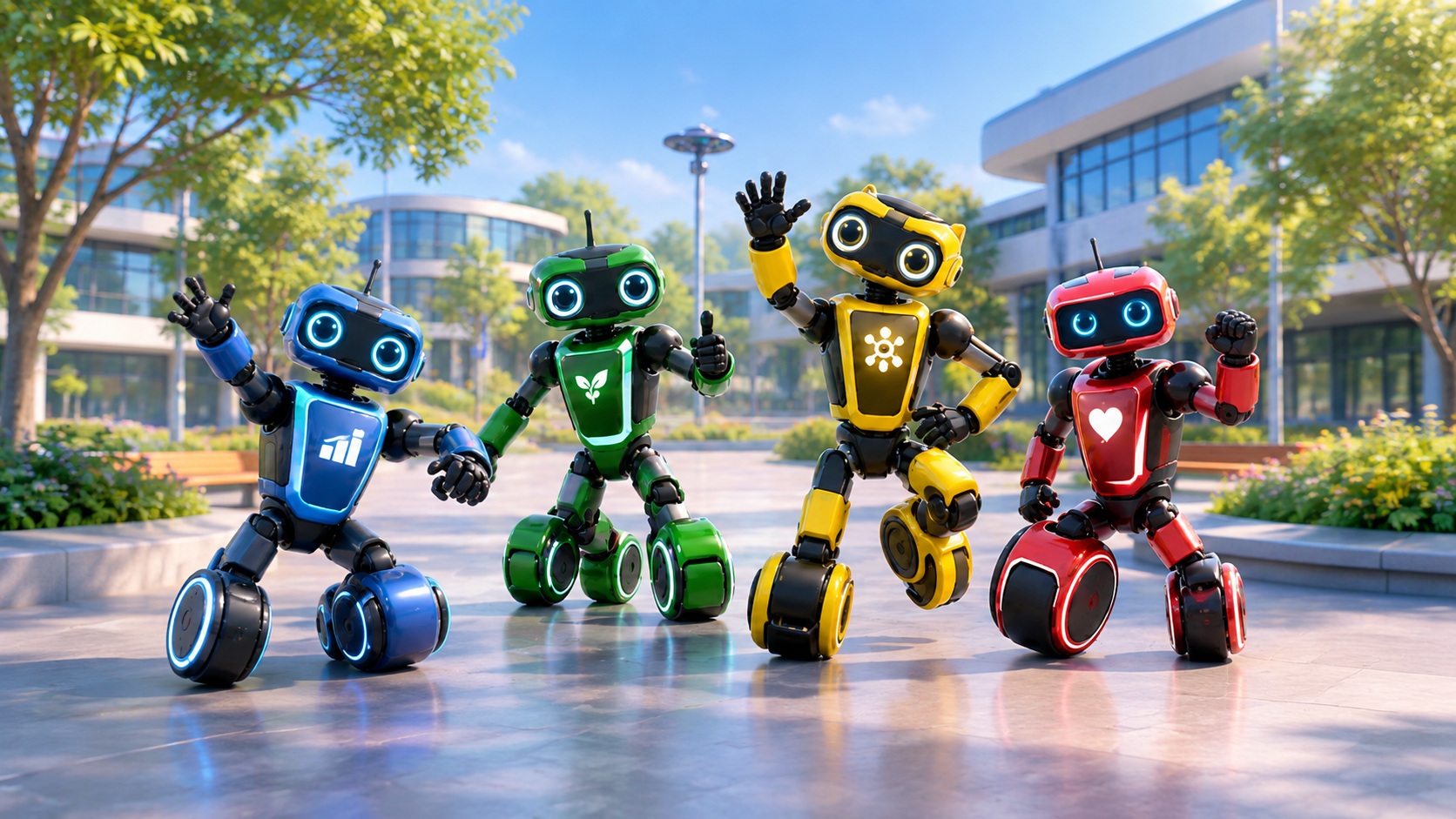 Botnik, Gamma, Yara and Remi in the VIBE school mission world
